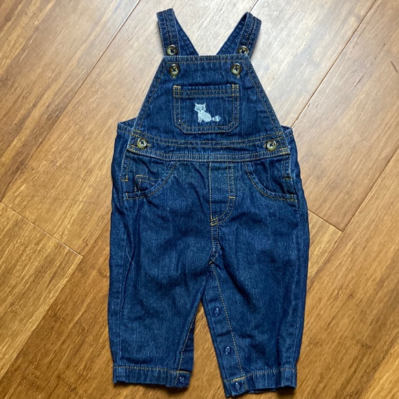Just One You by Carters Dark Wash Denim Overalls w Embroidered Raccoon 3 Months - Picture 1 of 8